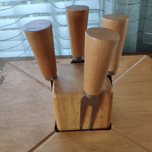 Wooden Lazy Susan Cutting Board Torre and Tagus VTG Cheese Board with Knives 13" - Picture 7 of 13